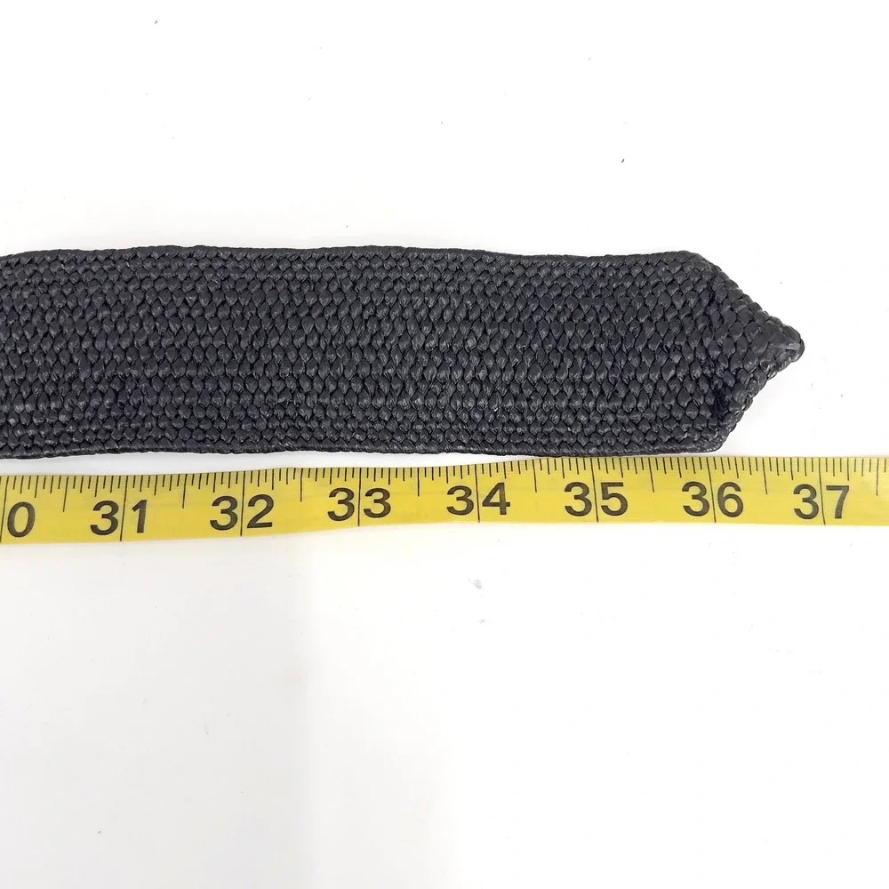 Womens M Wide Belt Black Woven Straw Raffia Boho Stretch Coastal Grandmother